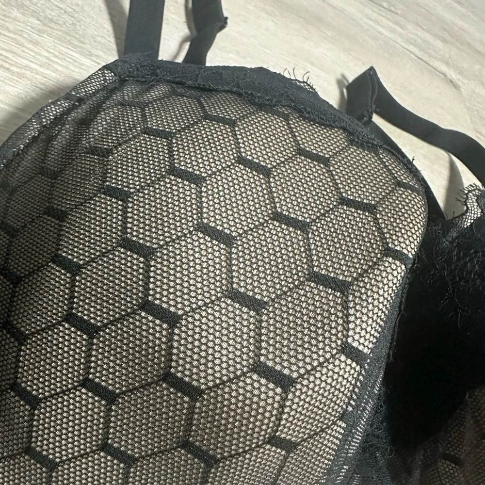 Cacique Black Lace Trim Balconette Bra 40C